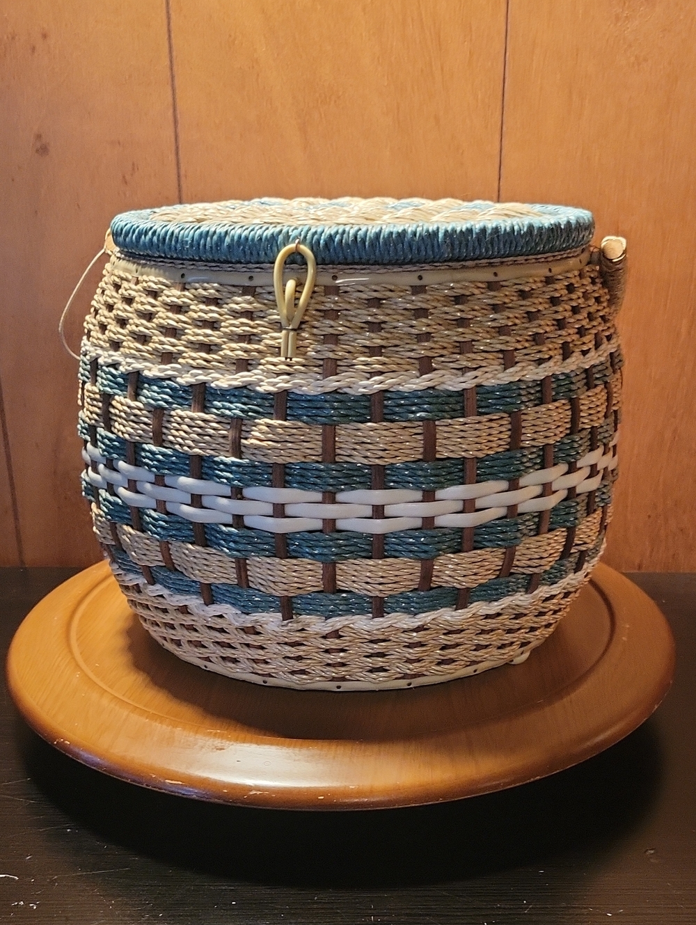 Woven Sewing Basket with Teal Accents - Home Accents